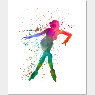 Woman in roller skates in watercolor Posters and Art